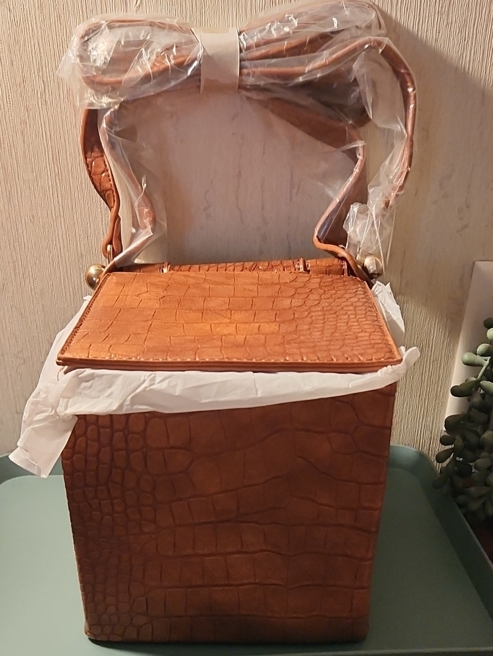 Croc-Texture Box Bag